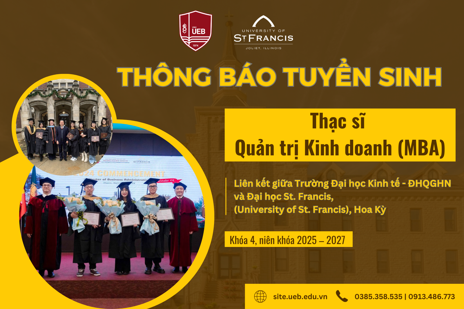 Thông báo tuyển sinh Chương trình Thạc sĩ Quản trị kinh doanh, Liên kết giữa Trường Đại học Kinh tế, ĐHQGHN và Đại học St. Francis (University of St. Francis – USF), Hoa Kỳ, Khóa 4, niên khóa 2025 – 2027